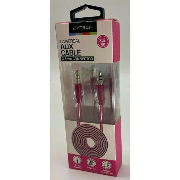 ByTech Universal Pink Aux Cable 3.5mm Connector 3.5 Feet NEW Music - Picture 2 of 8